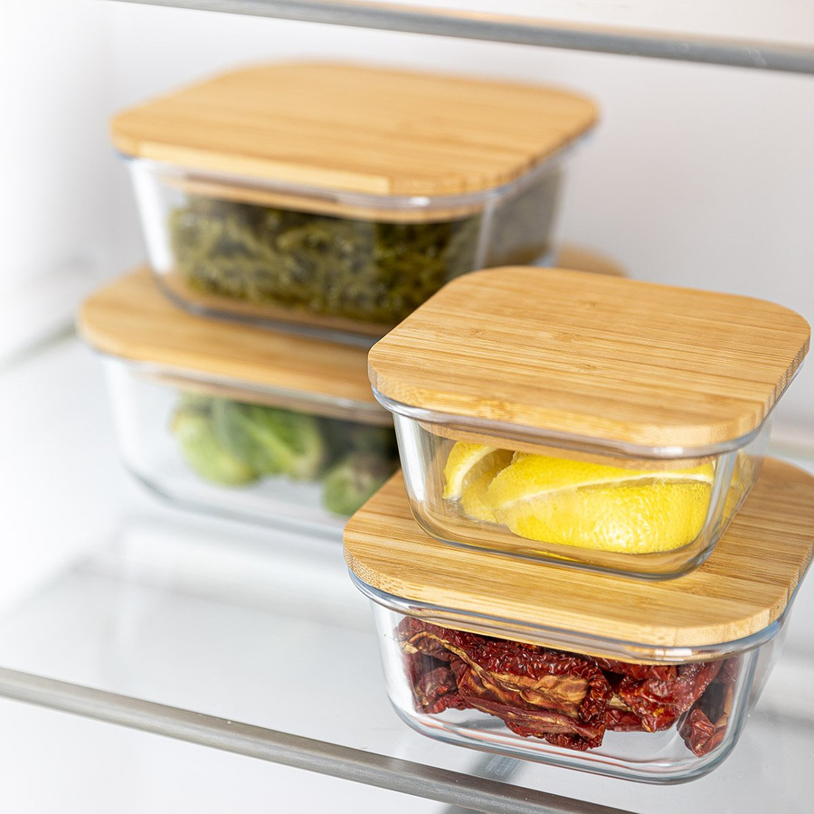 Szklany pojemnik z bambusową pokrywką do przechowywania żywności Florina Clavato 770 ml