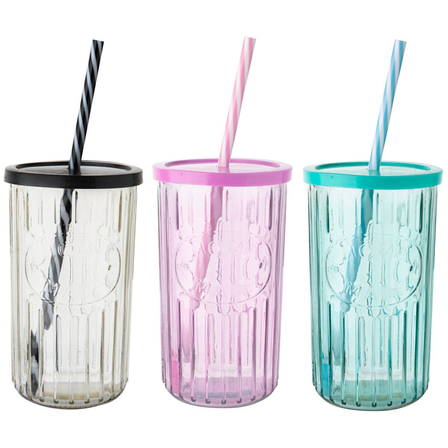 Szklanka ze słomką w prążki Florina 450 ml