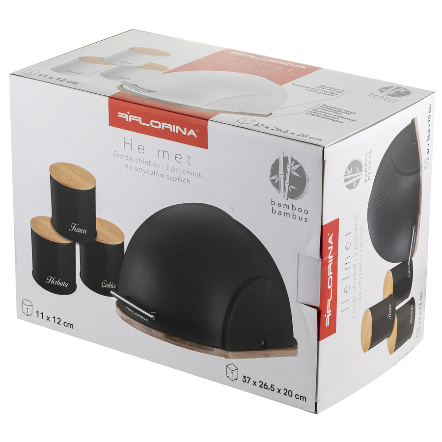 Zestaw kuchenny chlebak i 3 pojemniki na artykuły sypkie Florina Helmet czarny