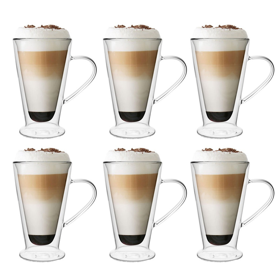 Zestaw 6 sztuk Szklanki termiczne z uchem stożek double wall Florina Malachit 400 ml