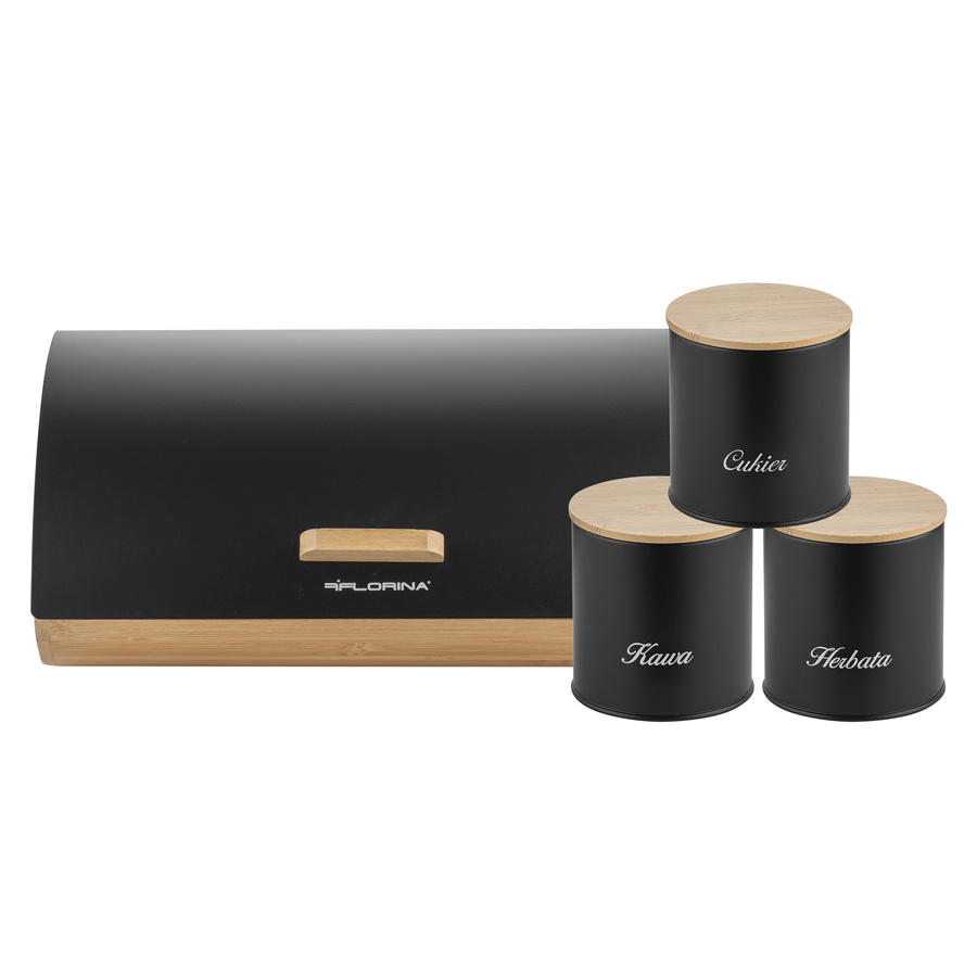 Zestaw kuchenny chlebak i 3 pojemniki na kawę herbatę cukier Florina Elegant czarny