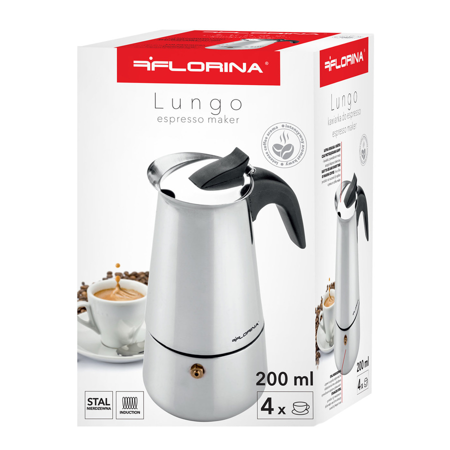 Kawiarka stalowa do espresso Florina Lungo na 4 filiżanki