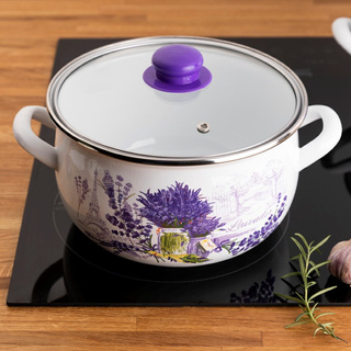 Garnek emaliowany na indukcję Emalia Polska Pleszew Trawy Lawendy 22 cm 5,3 l 