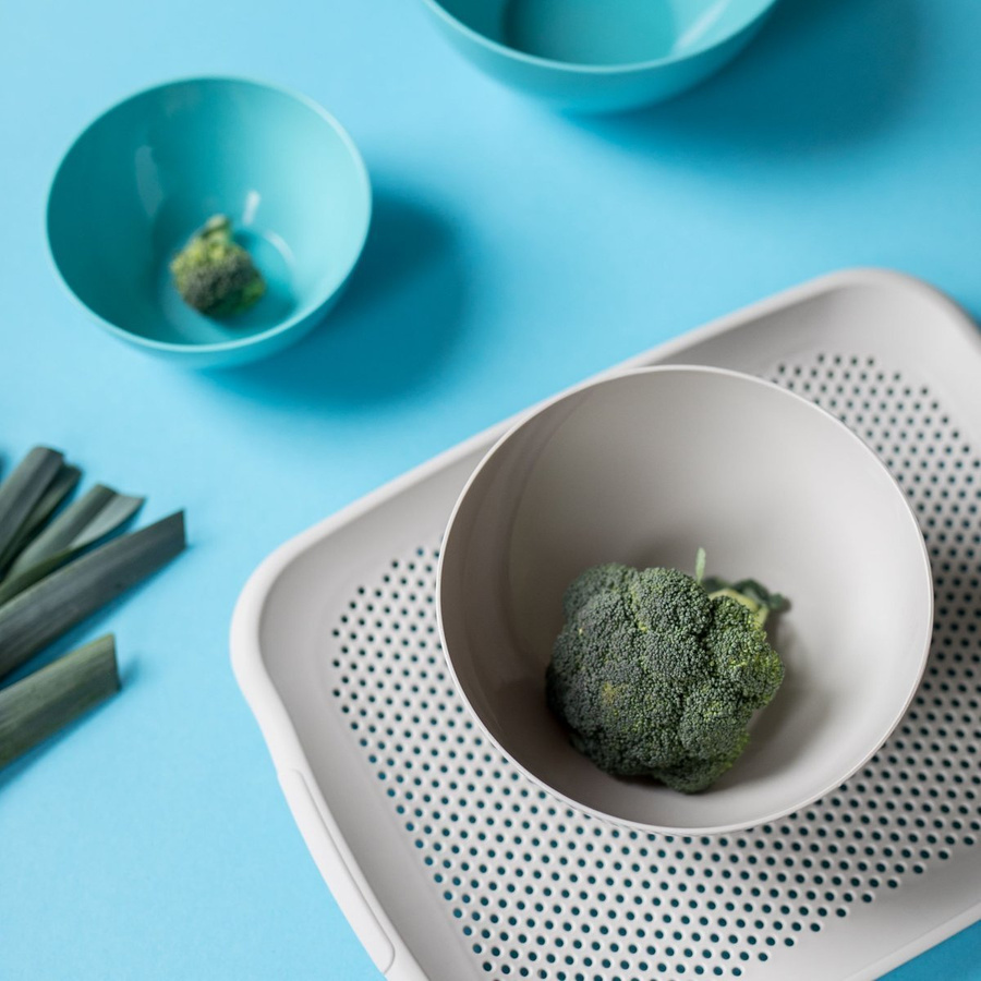 Deska do krojenia i cedzak durszlak Praktyczna 2 w 1 27,5 x 36,5 x 3 cm jasnoszara