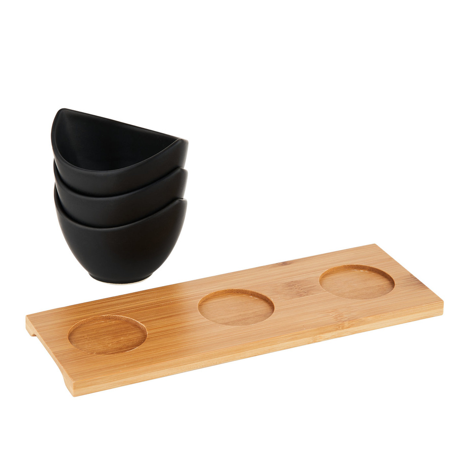 Miseczki do dipów na bambusowej podstawce Florina Adria 3 sztuki czarne