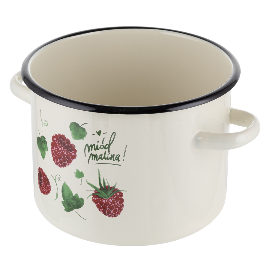 Garnek emaliowany Emalia Polska Pleszew Malina 20 cm 4,5 l kremowy