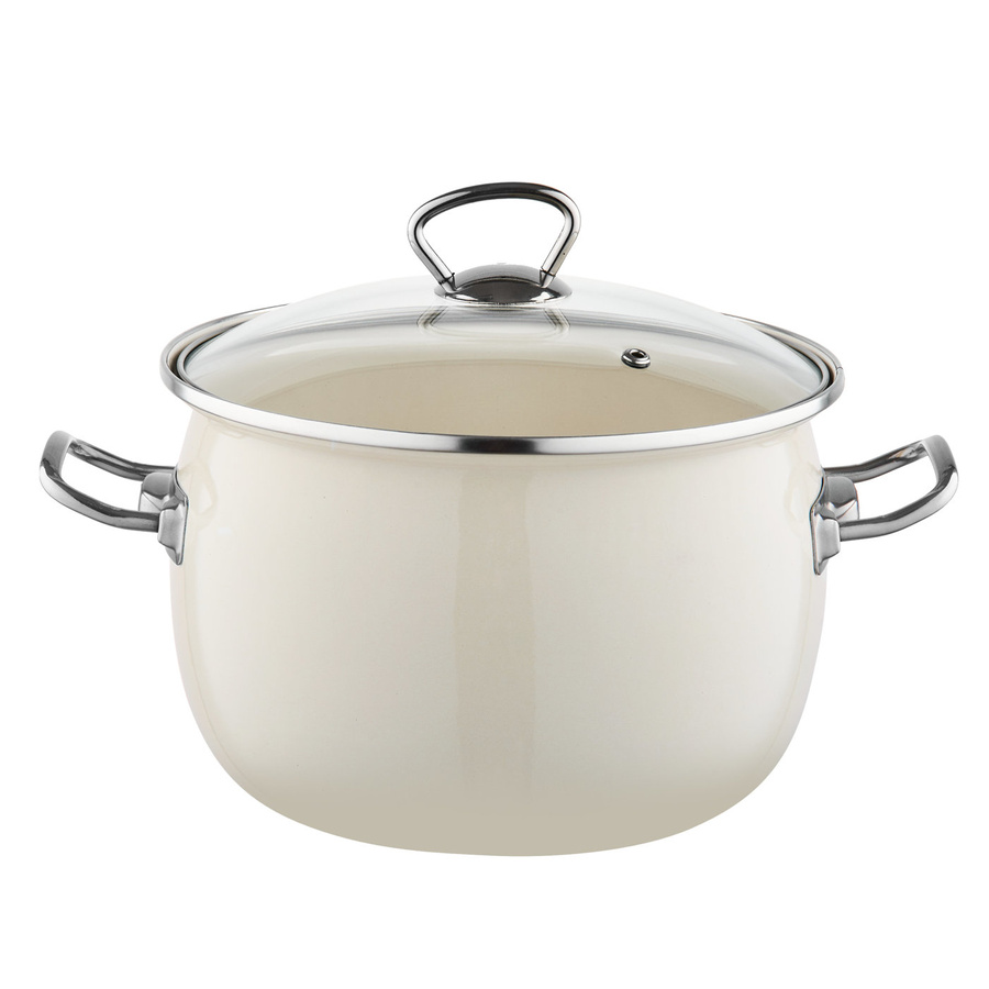 Garnek emaliowany Emalia Polska Pleszew Berry 24 cm 5 l kremowy