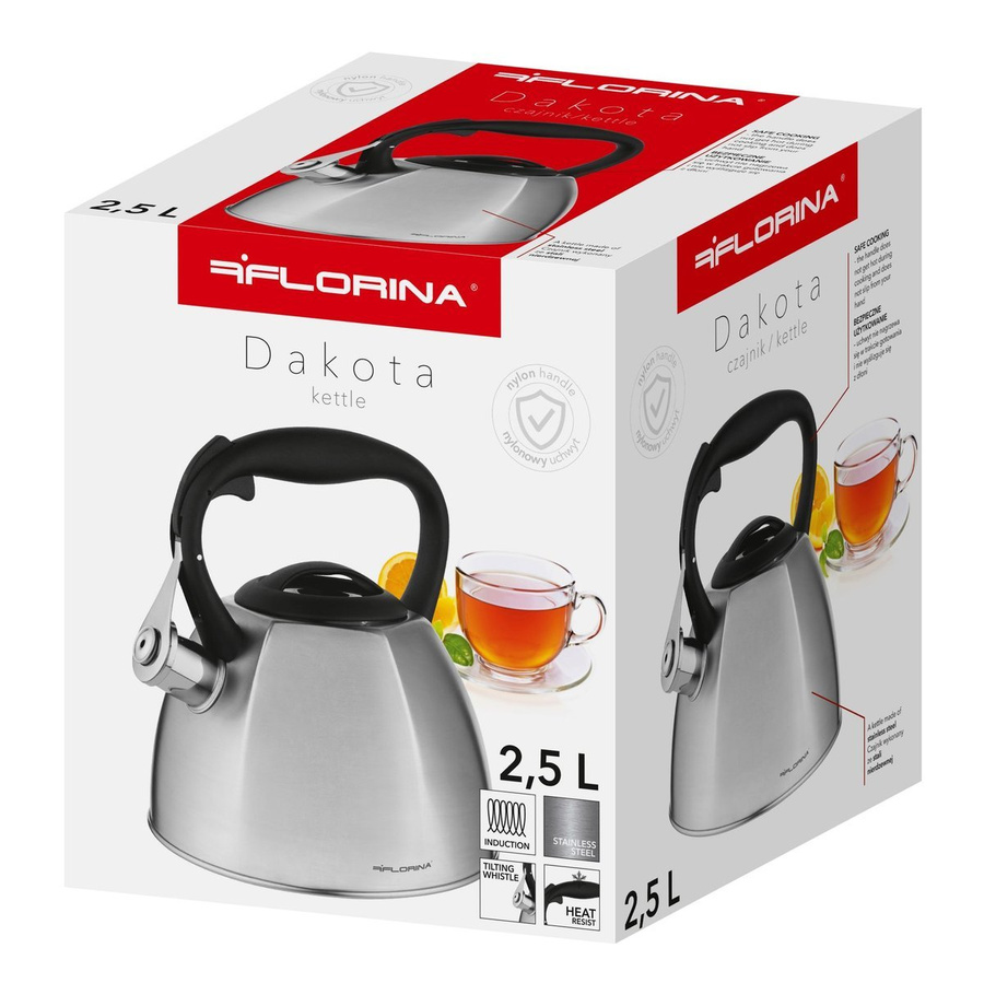 Czajnik nierdzewny na indukcję i gaz Florina Dakota 2,5 l