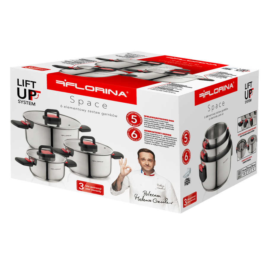 Komplet garnków nierdzewnych Florina Space by Mateusz Gessler 6 elementów