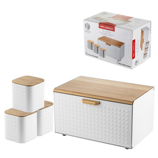 Zestaw kuchenny chlebak i 3 pojemniki na kawę herbatę cukier Florina Cube biały