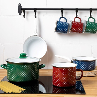 Garnek emaliowany na indukcję Emalia Polska Pleszew Retro 20 cm 4,1 l zielony 