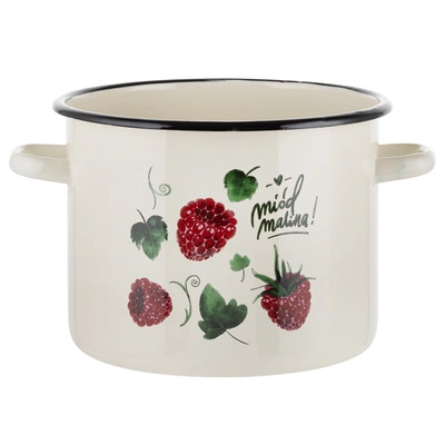 Garnek emaliowany Emalia Polska Pleszew Malina 22 cm 6 l kremowy