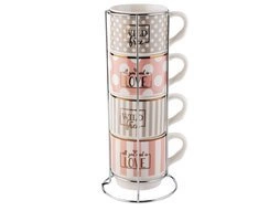 Zestaw 4 kubków porcelanowych na metalowym stojaku Florina Love and Wild 330 ml