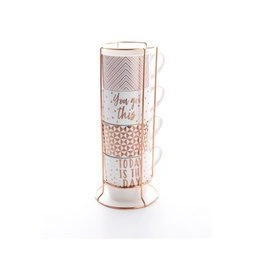 Zestaw 4 kubków porcelanowych 330 ml na stojaku Florina Glamour