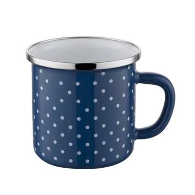 Kubek emaliowany na indukcję Emalia Polska Pleszew Retro 9 cm 550 ml granatowy