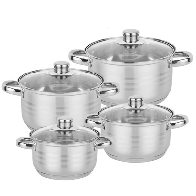 Komplet garnków nierdzewnych Florina Anter 3 paski 8-elementowy