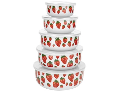Pojemniki emaliowane z pokrywką owocki 10-18CM