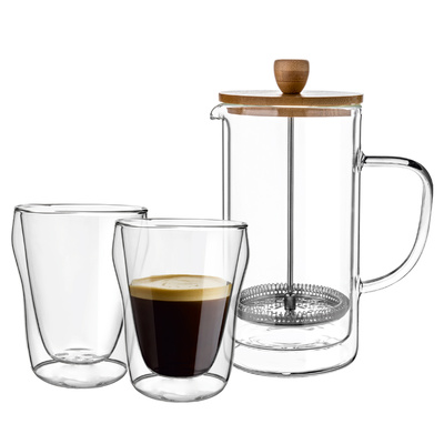 Komplet do napojów zaparzacz i 2 szklanki termiczne double wall Malachit 1000 ml; 2x300 ml