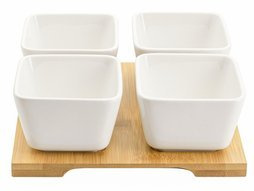 Komplet 4 miseczek do dipów na bambusowej podstawce Florina Adria kwadratowe