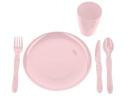 Zestaw piknikowy talerze, kubki, sztućce Praktyczna 21 elementów różowy