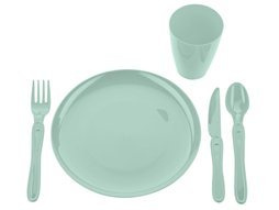 Zestaw piknikowy talerze, kubki, sztućce Praktyczna 21 elementów miętowy