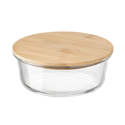 Szklany pojemnik z bambusową pokrywką Florina Clavato 970 ml okrągły