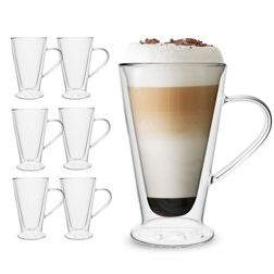 Zestaw 6 sztuk Szklanki termiczne z uchem stożek double wall Florina Malachit  400 ml