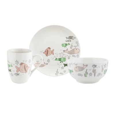 Zestaw porcelany śniadaniowej Rybki