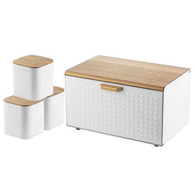 Zestaw kuchenny chlebak i 3 pojemniki na kawę herbatę cukier Florina Cube biały