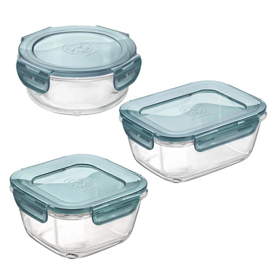 Zestaw pojemników do żywności Bormioli Rocco Frigoverre Evolution 12x12 cm; 18x14 cm; 18x18 cm; 14 cm